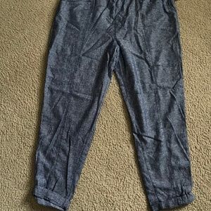 NWT Old Navy High Waisted Cropped Linen Blend Pants Jogger Chambray Pull On LG
